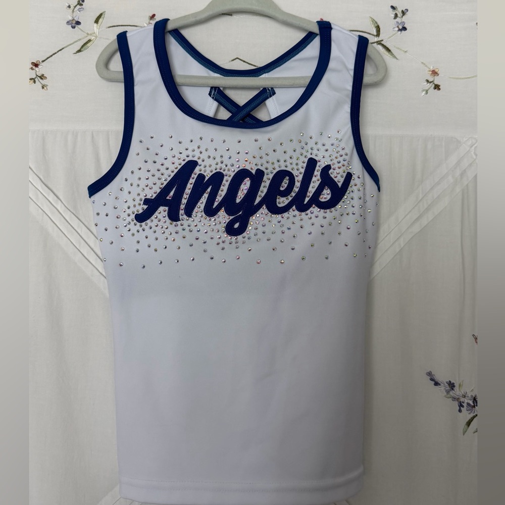 White and Blue 'Angels' Uniform Tank Top for Cheer or Figure Skating